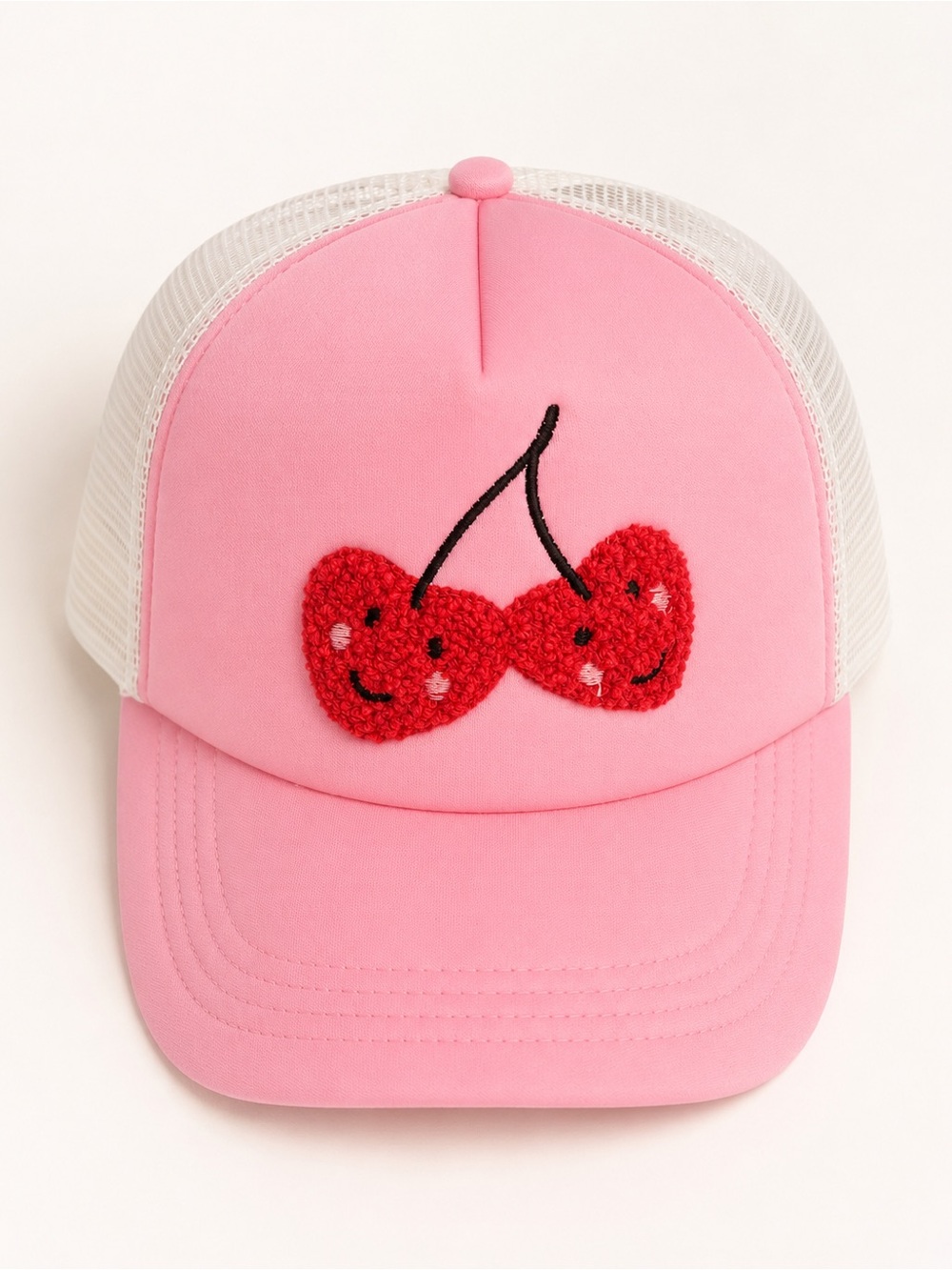 Pink Cherry Heart Embellished Trucker Hat - Women Accessories